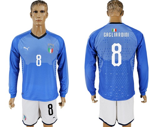 Italy #8 Gagliardini Blue Home Long Sleeves Soccer Country Jersey - Click Image to Close